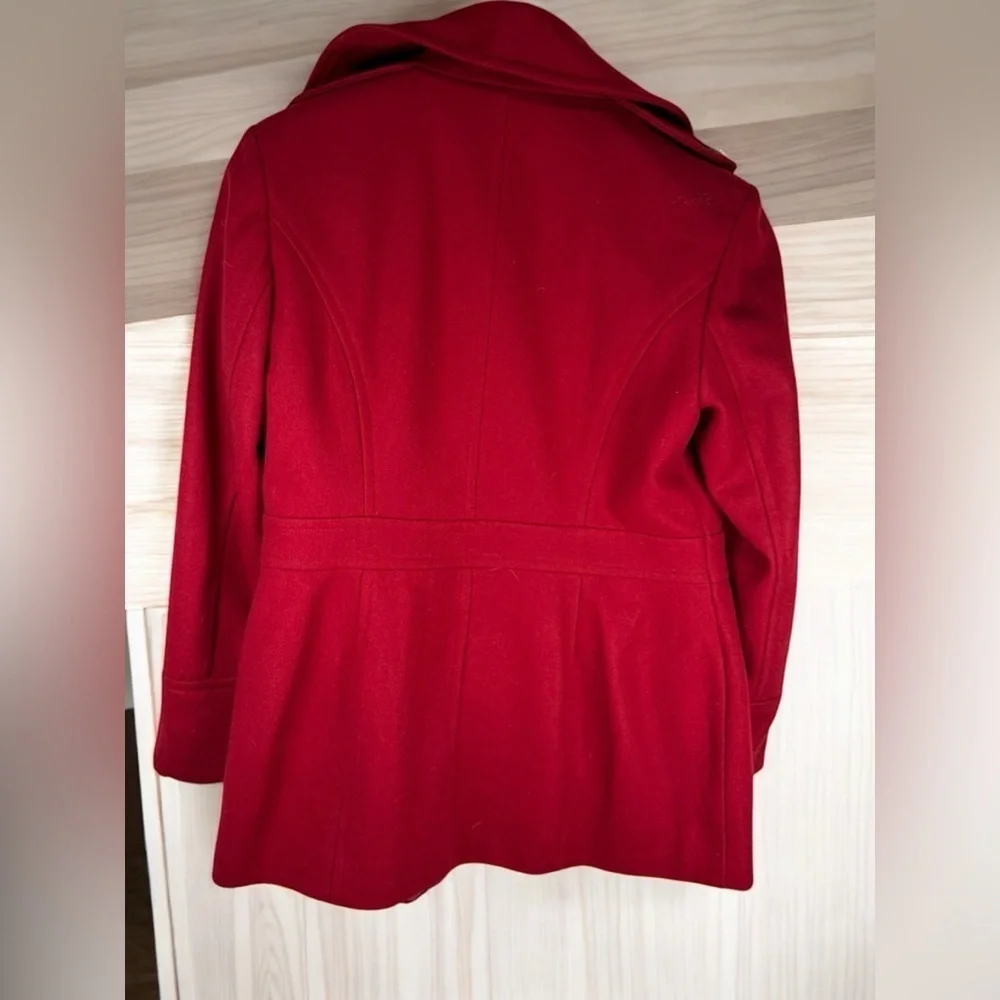 Michael Kors Red Wool Blend coat Peacoat Jacket Small womens coat gold buttons